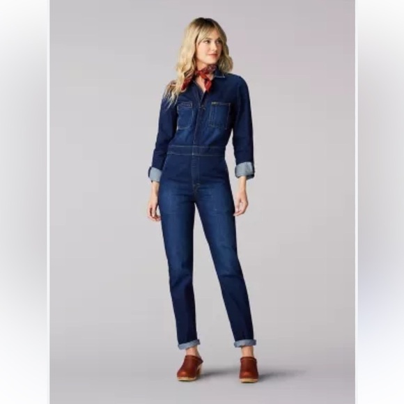 FREE PEOPLE LEE UNION-ALLS RETRO DENIM JEAN UTILITY JUMPSUIT ROMPER COVERALL XS - Picture 8 of 16